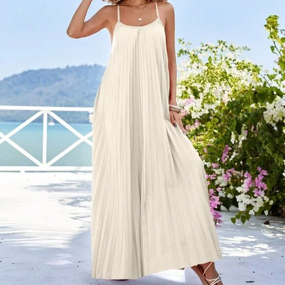 Apricot Casual Women's Loose Pleated Strap Dress - Picture 5 of 5